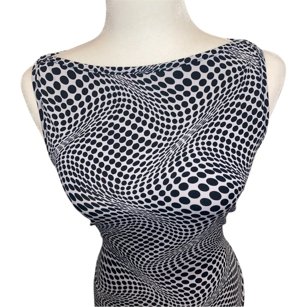 Vtg XXI Sleeveless Black and White Swirl Sheath Dress - Picture 5 of 9